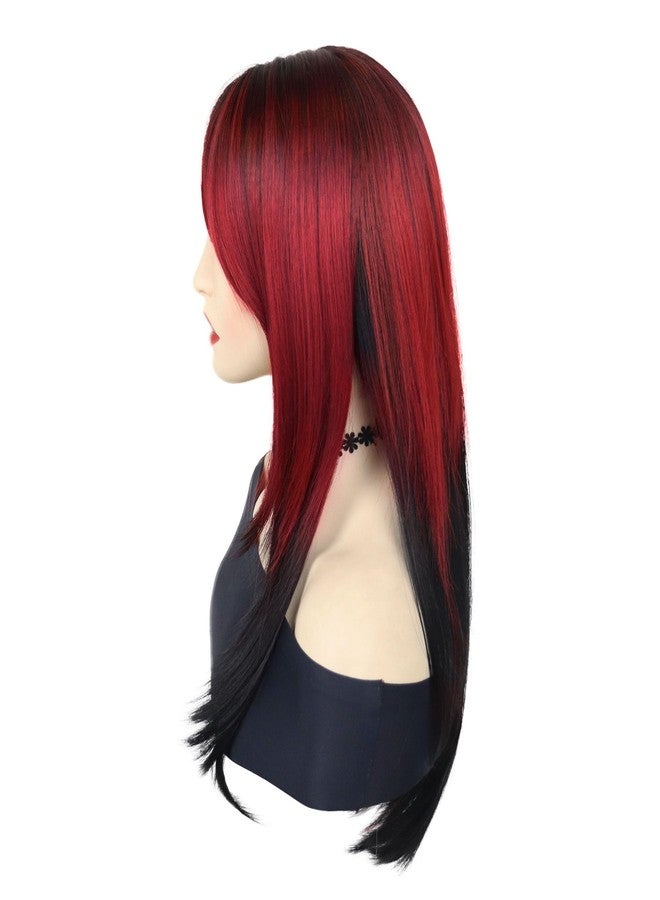 GNIMEGIL Two Tone Red and Black Wigs for Women 26 inch Long Straight Synthetic Wig Drag Queen Roleplay Cosplay Goth Wig Halloween Costume Party - Image 4